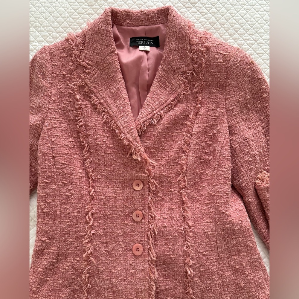 Rickie Freeman for Teri John Boucle Tweed Suit in Pink Size 8 - Picture 3 of 11